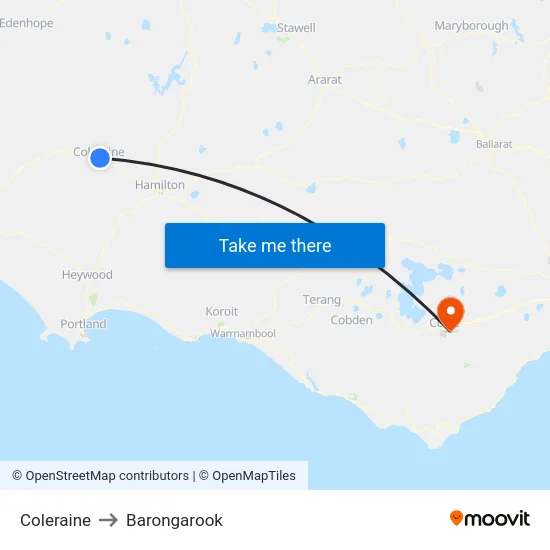 Coleraine to Barongarook map