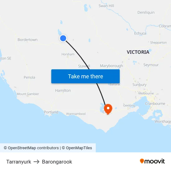 Tarranyurk to Barongarook map