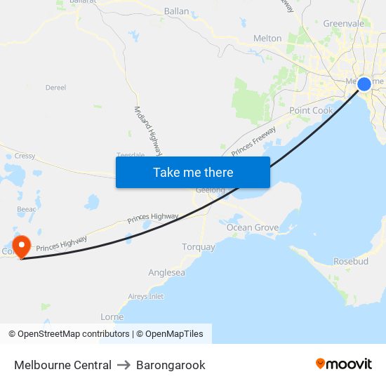 Melbourne Central to Barongarook map