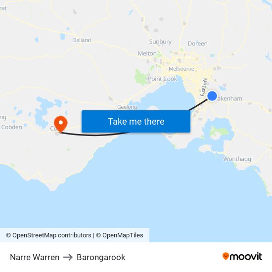 Narre Warren to Barongarook map