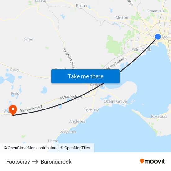 Footscray to Barongarook map