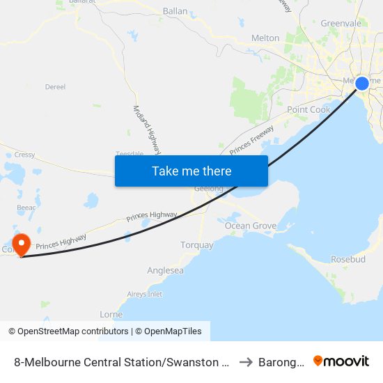 8-Melbourne Central Station/Swanston St (Melbourne City) to Barongarook map