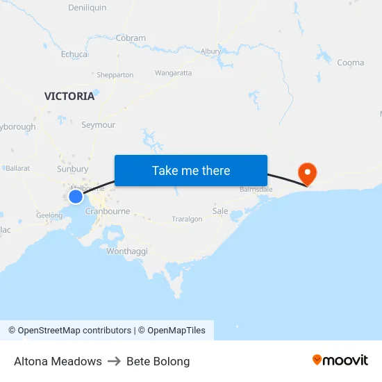 Altona Meadows to Bete Bolong map