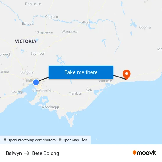 Balwyn to Bete Bolong map