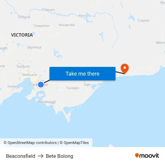 Beaconsfield to Bete Bolong map