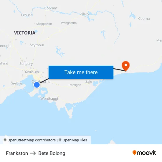 Frankston to Bete Bolong map