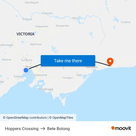 Hoppers Crossing to Bete Bolong map
