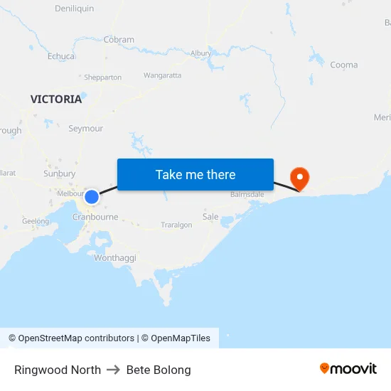 Ringwood North to Bete Bolong map