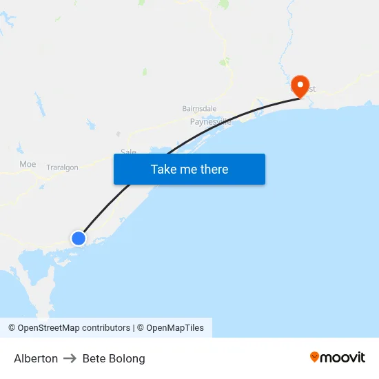 Alberton to Bete Bolong map