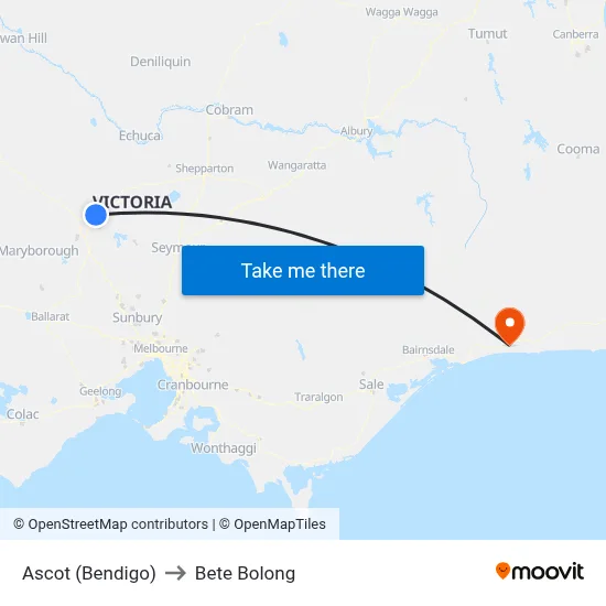 Ascot (Bendigo) to Bete Bolong map