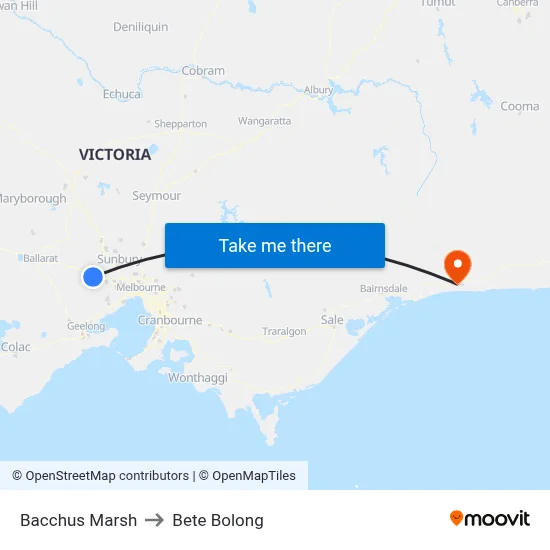Bacchus Marsh to Bete Bolong map