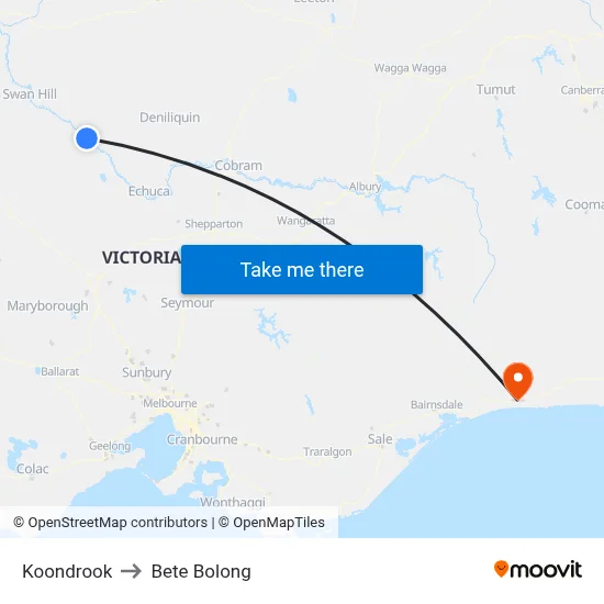 Koondrook to Bete Bolong map
