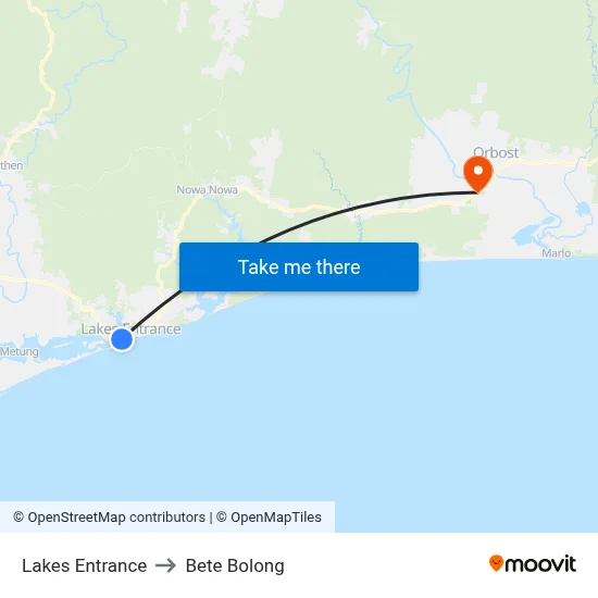 Lakes Entrance to Bete Bolong map