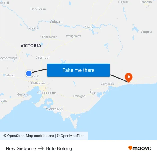 New Gisborne to Bete Bolong map