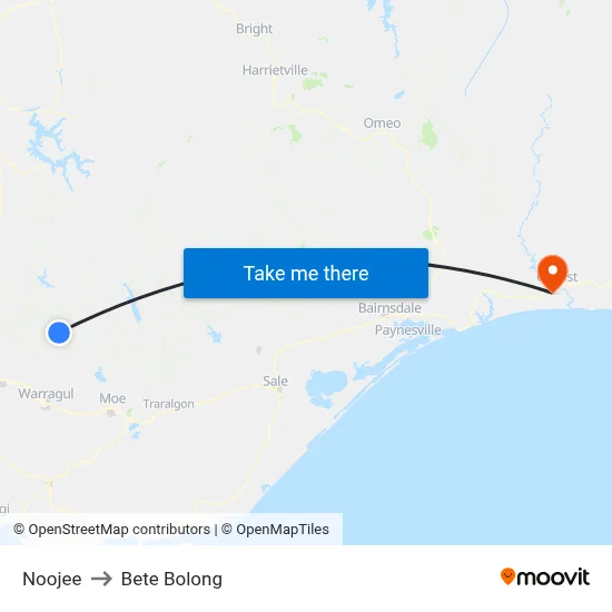 Noojee to Bete Bolong map