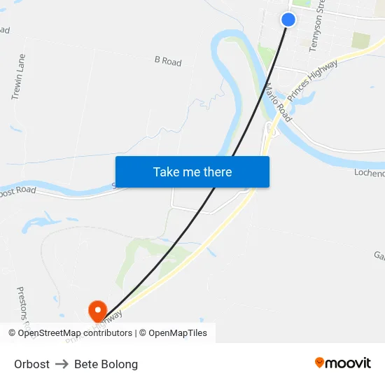 Orbost to Bete Bolong map