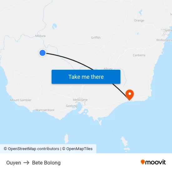 Ouyen to Bete Bolong map