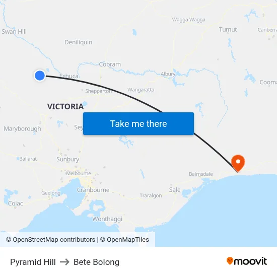 Pyramid Hill to Bete Bolong map