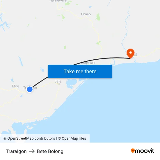Traralgon to Bete Bolong map