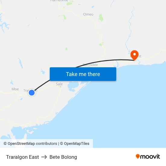 Traralgon East to Bete Bolong map