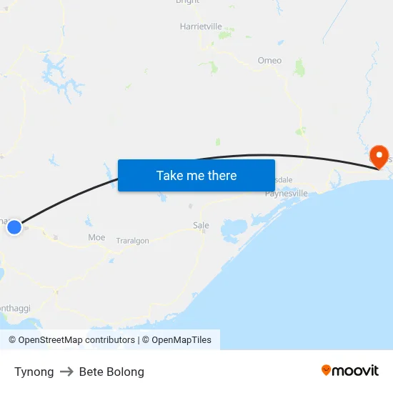 Tynong to Bete Bolong map