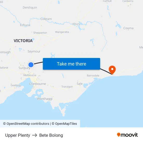 Upper Plenty to Bete Bolong map
