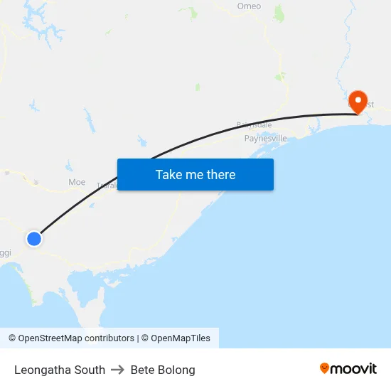 Leongatha South to Bete Bolong map