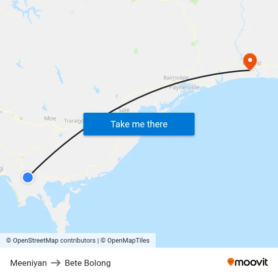 Meeniyan to Bete Bolong map