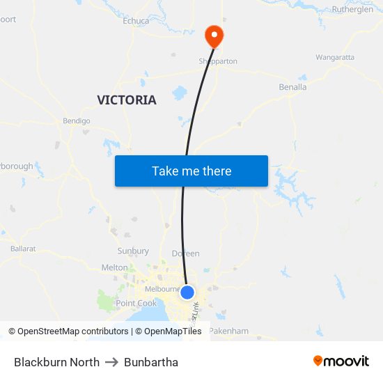 Blackburn North to Bunbartha map