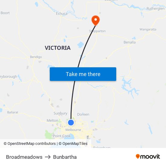 Broadmeadows to Bunbartha map