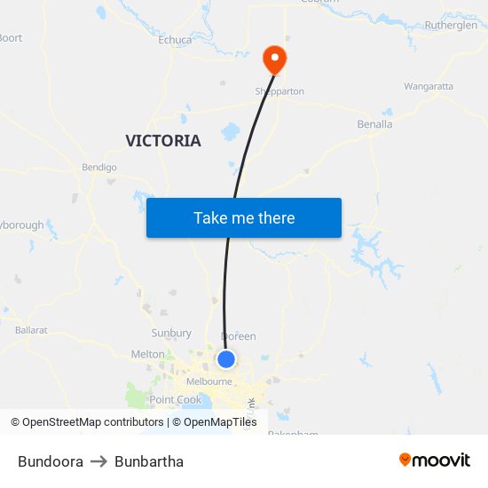 Bundoora to Bunbartha map