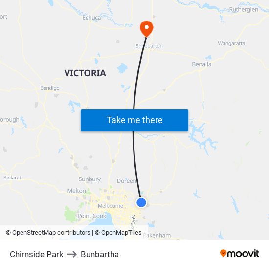 Chirnside Park to Bunbartha map