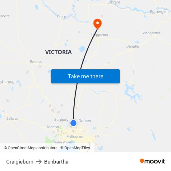 Craigieburn to Bunbartha map