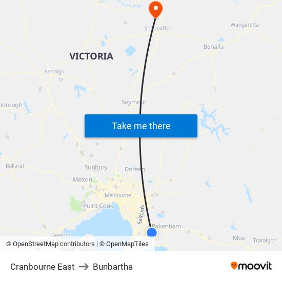 Cranbourne East to Bunbartha map