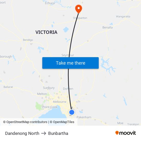 Dandenong North to Bunbartha map