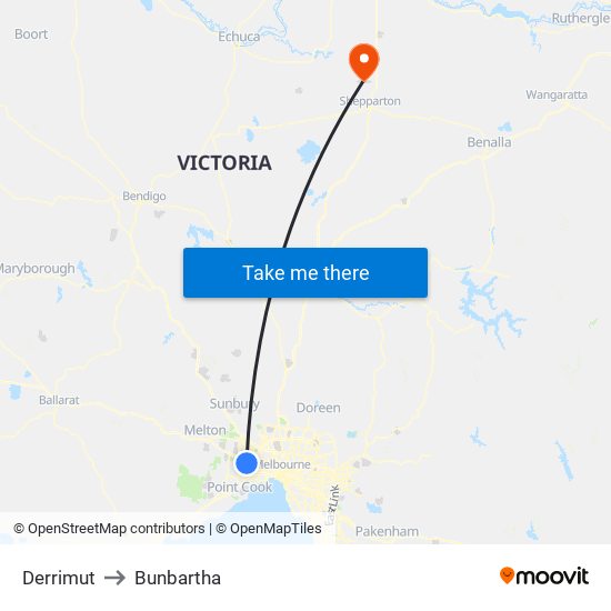 Derrimut to Bunbartha map