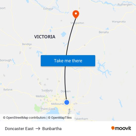 Doncaster East to Bunbartha map