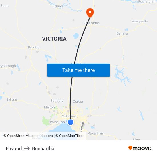 Elwood to Bunbartha map