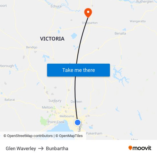 Glen Waverley to Bunbartha map