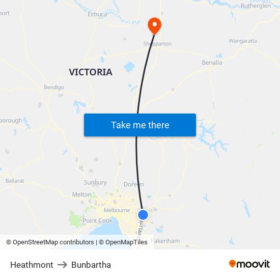 Heathmont to Bunbartha map