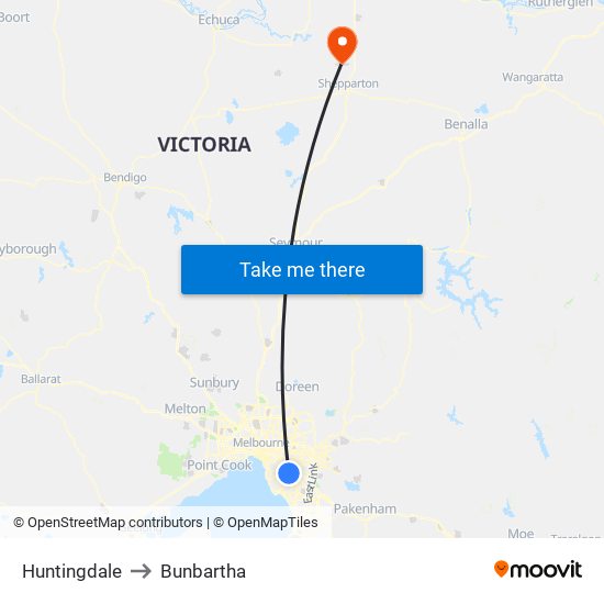 Huntingdale to Bunbartha map