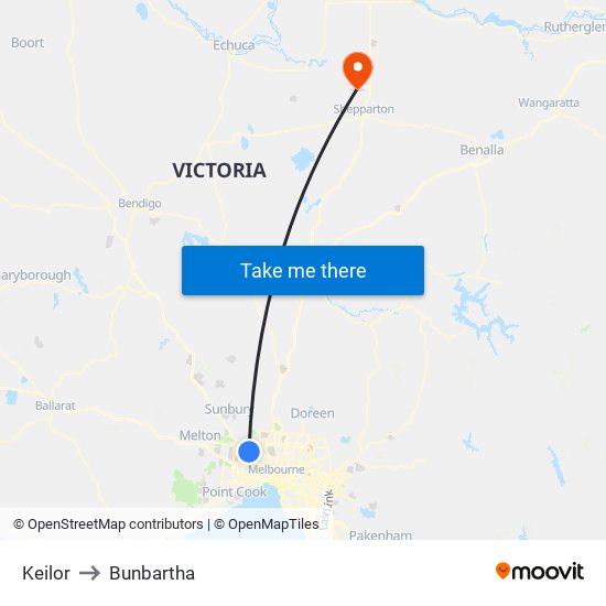 Keilor to Bunbartha map