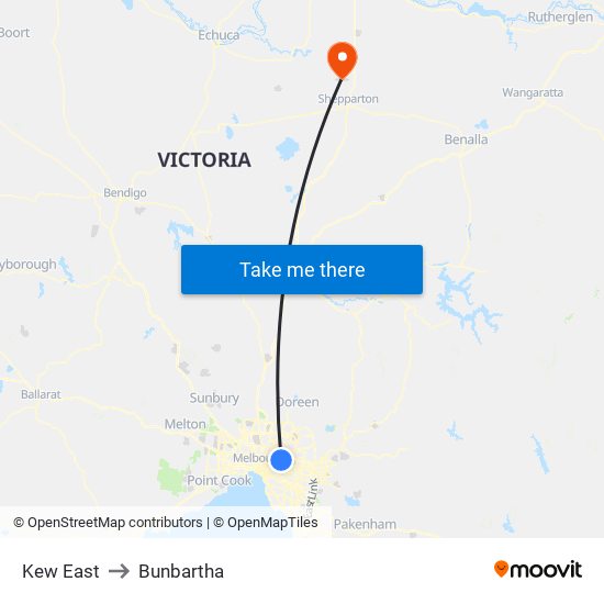 Kew East to Bunbartha map