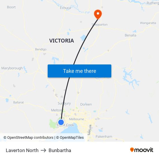 Laverton North to Bunbartha map