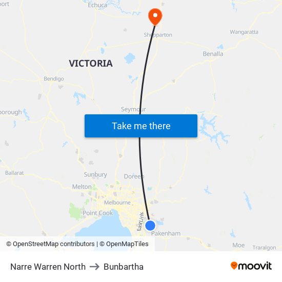 Narre Warren North to Bunbartha map