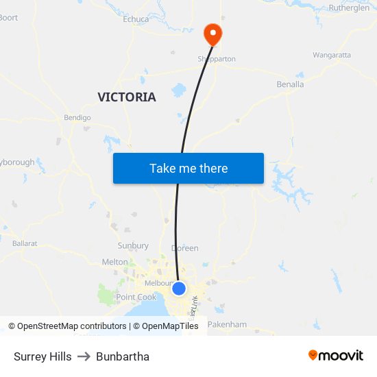 Surrey Hills to Bunbartha map