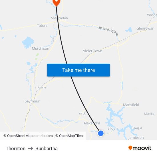 Thornton to Bunbartha map