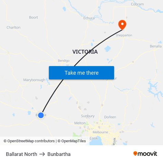 Ballarat North to Bunbartha map