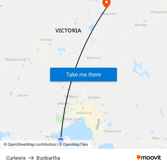 Curlewis to Bunbartha map