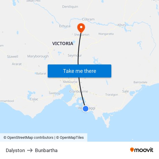 Dalyston to Bunbartha map